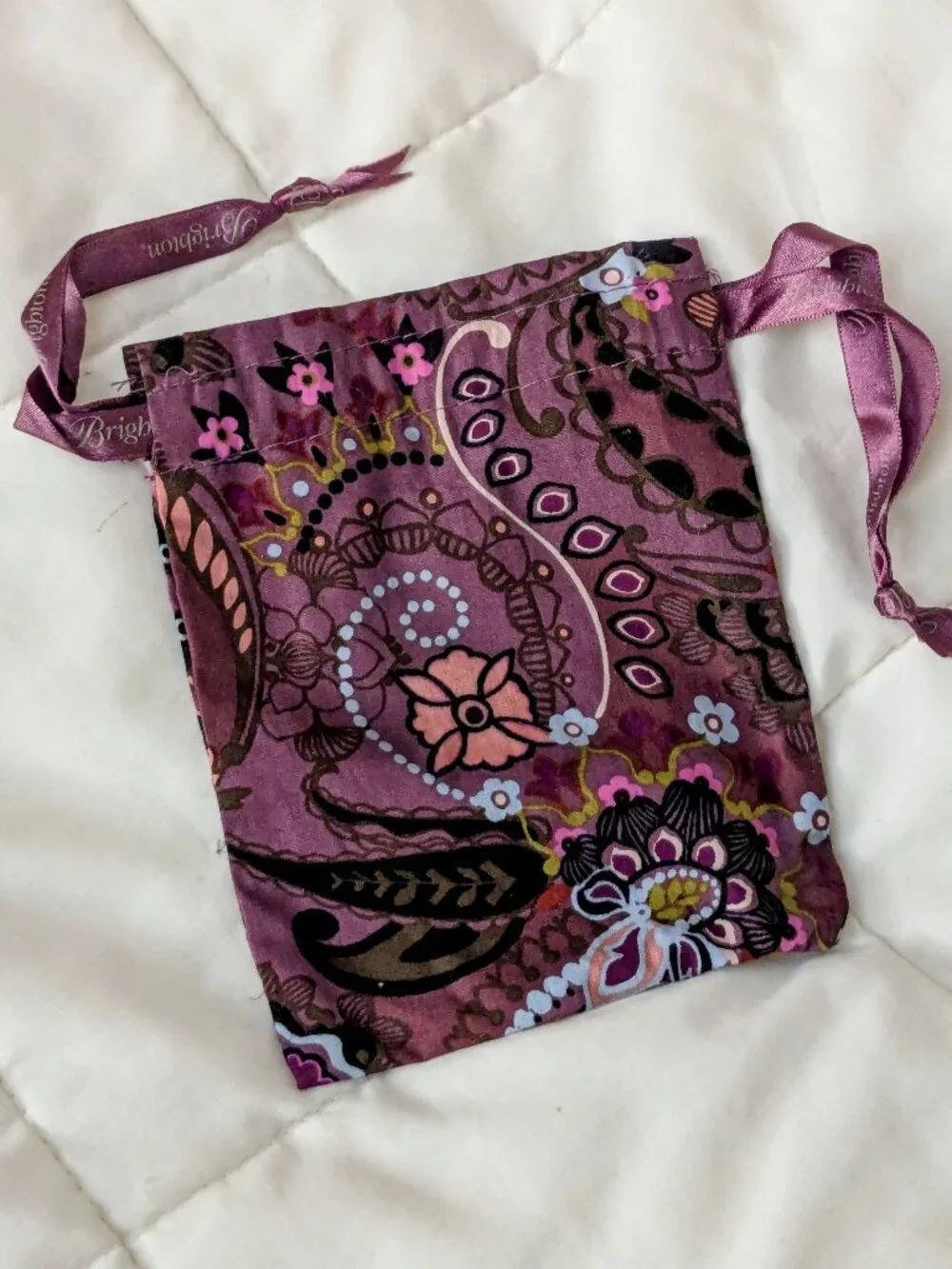 Brighton Purple Paisley Drawstring Jewelry Dust Bag for Gift Giving Storage